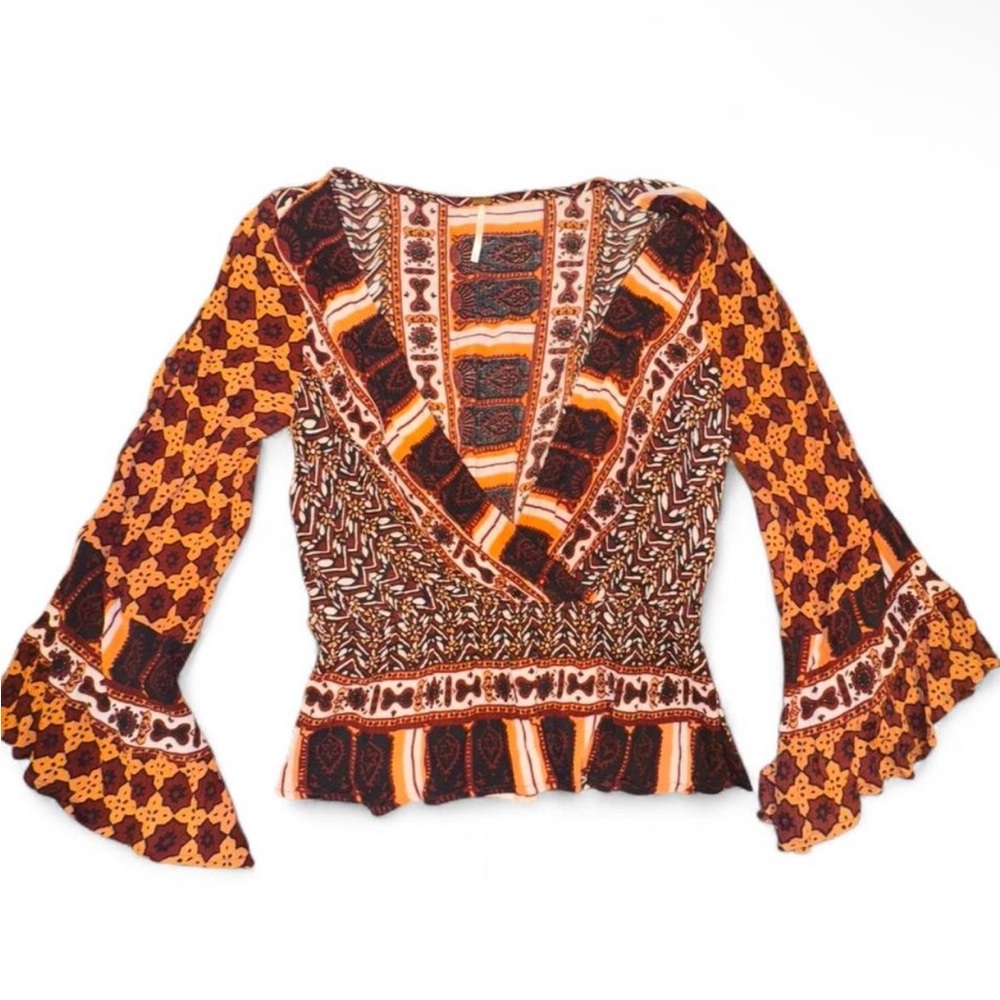 Free People Multicolor Flare Sleeve Blouse
